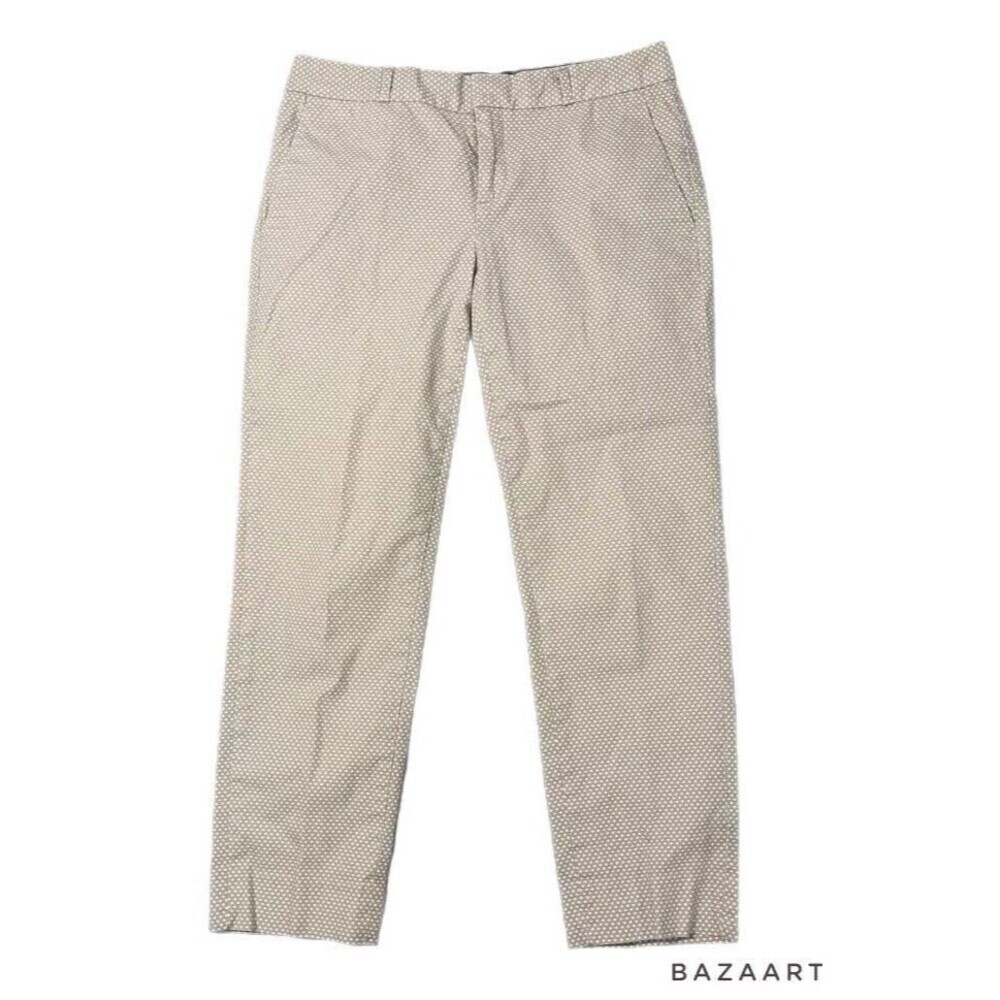 Banana Republic Hampton Fit Polka Dot Cropped Pants Preppy Size 2 Beige White